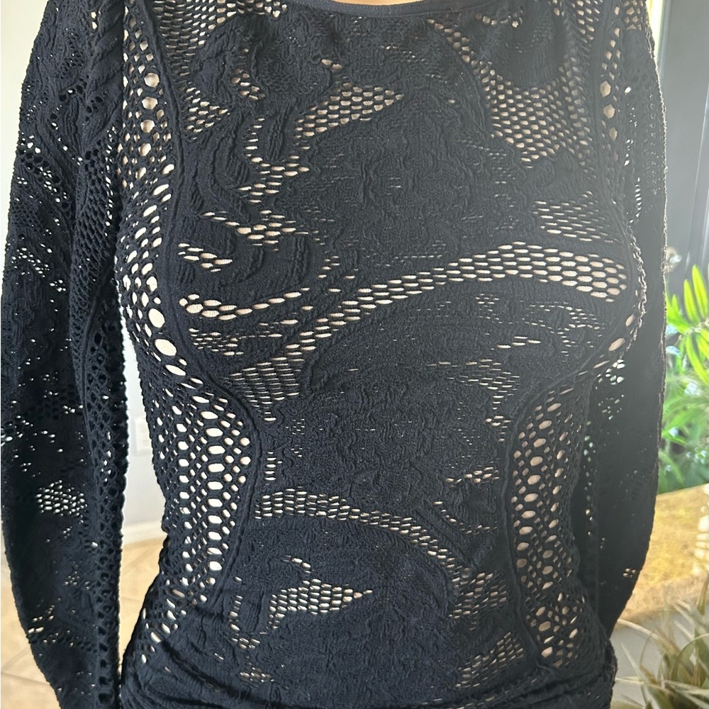 BEBE STRETCH BLACK LACE TOP -